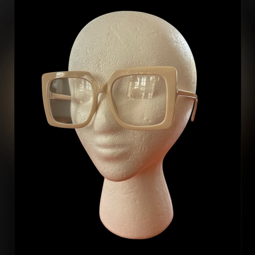 Cream oversized square plastic frame clear lens blue light blocking glasses